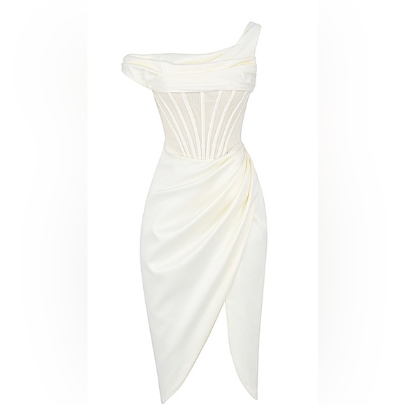 House of CB Ivory Asymmetric Drape MIDI Corset Dress - Picture 5 of 8